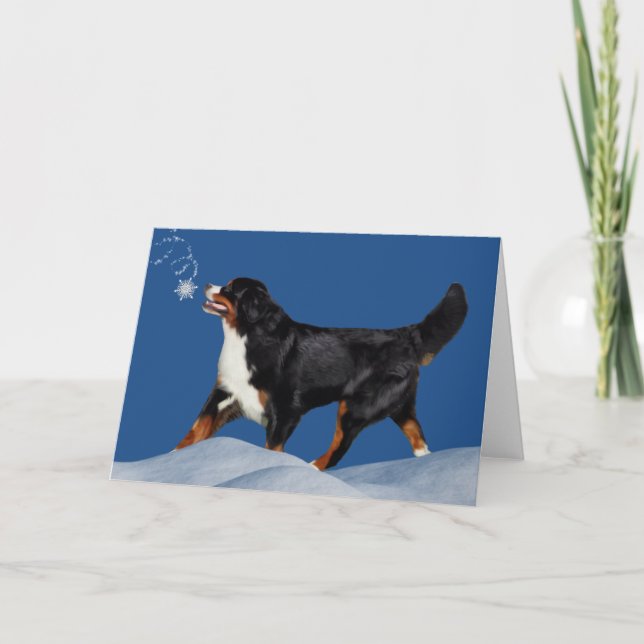 Bernese Mountain Dog Winter Holiday Card (Front)