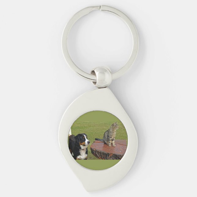 bernese mountain dog with cat key ring (Front)