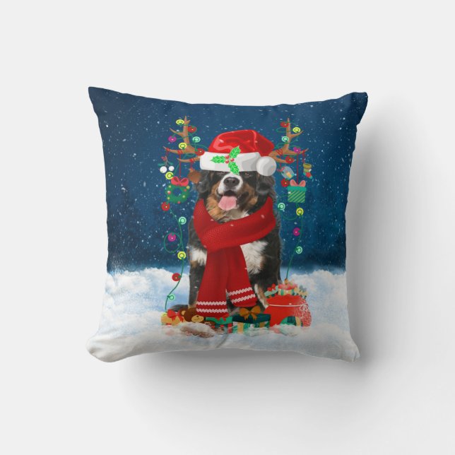 Bernese Mountain dog with Christmas gifts Cushion (Front)