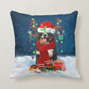 Bernese Mountain dog with Christmas gifts Cushion