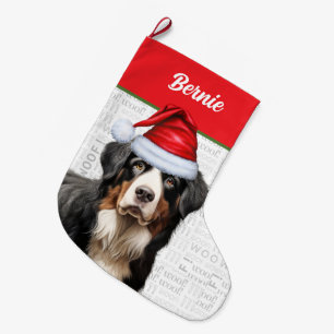 Bernese Mountain Dog with Dog's Name Large Christmas Stocking