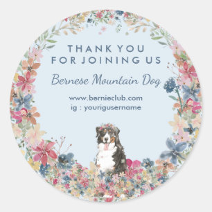 Bernese Mountain Dog with Flower Frame Classic Round Sticker