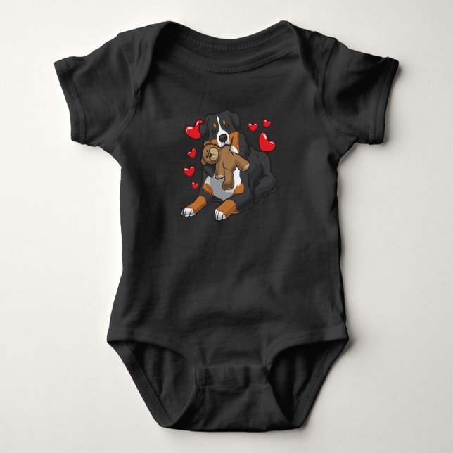 Bernese Mountain Dog with hearts Baby Bodysuit (Front)
