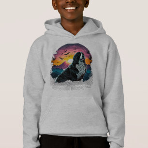 Bernese Mountain Dog with Mountain Sunrise view