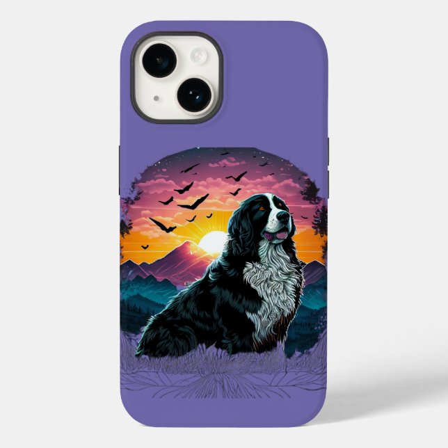 Bernese Mountain Dog with Mountain Sunrise view Case-Mate iPhone Case (Back)