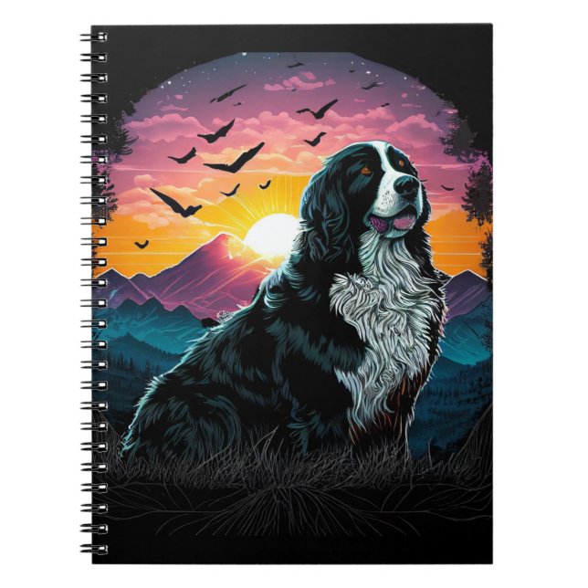 Bernese Mountain Dog with Mountain Sunrise view Notebook (Front)