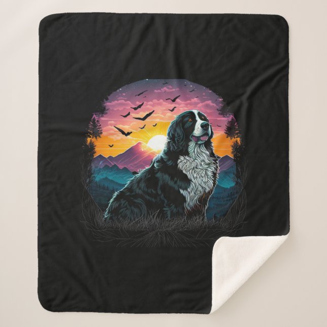 Bernese Mountain Dog with Mountain Sunrise view Sherpa Blanket (Front)