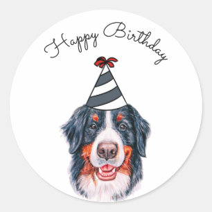 Bernese Mountain Dog with Party Hat Classic Round Sticker
