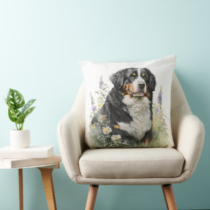 BERNESE MOUNTAIN DOG WITH WILDFLOWERS CUSHION