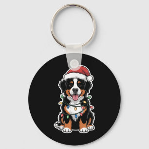 Bernese Mountain Dog Wrapped In Christmas Lights Key Ring