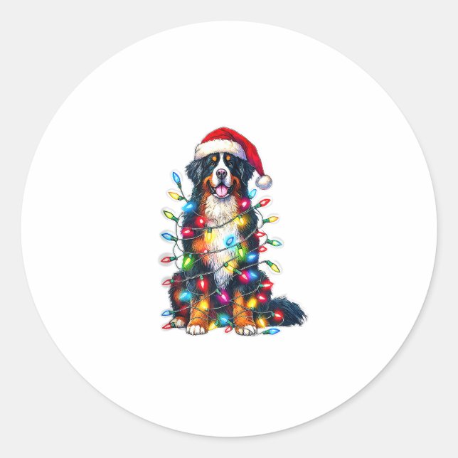 Bernese Mountain Dog x Christmas Lights  Classic Round Sticker (Front)