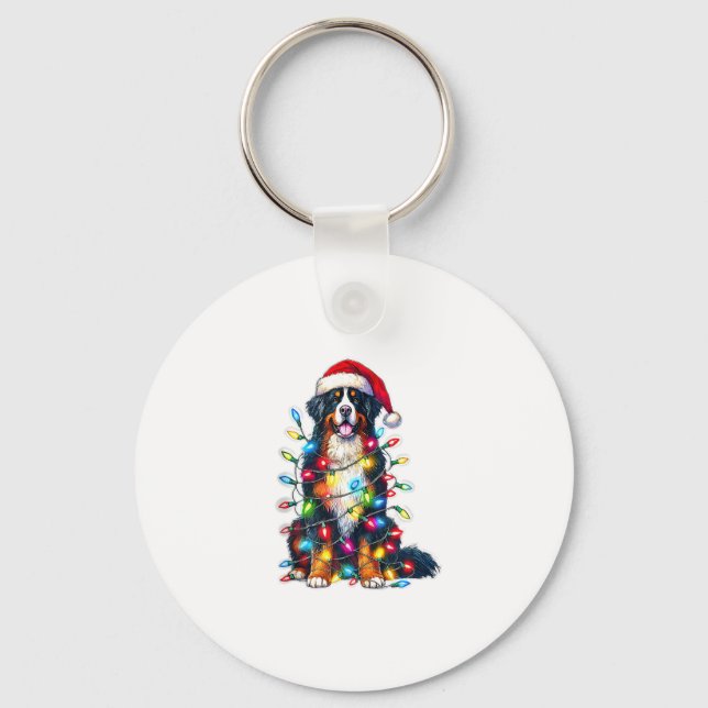 Bernese Mountain Dog x Christmas Lights  Key Ring (Front)