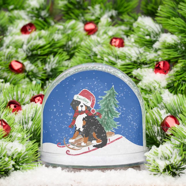 Bernese Mountain Dog Xmas Sled Snowglobe (Christmas)