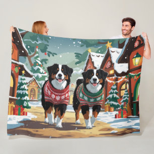 Bernese Mountain Dogs Christmas Snow Holiday Fleece Blanket
