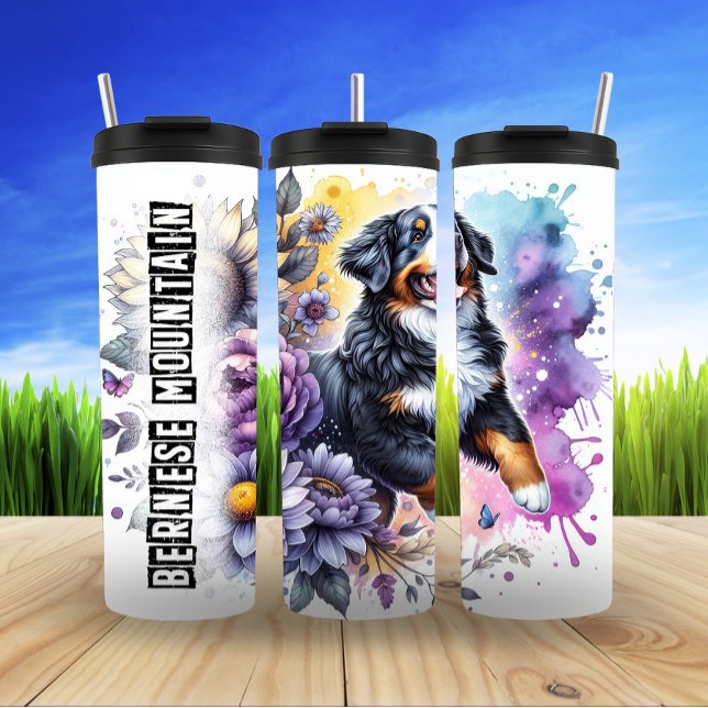 Bernese Mountain Dog's Floral Frolic Thermal Tumbler (Creator Uploaded)
