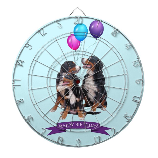 Bernese Mountain Dogs Happy Birthday Dartboard (Front)