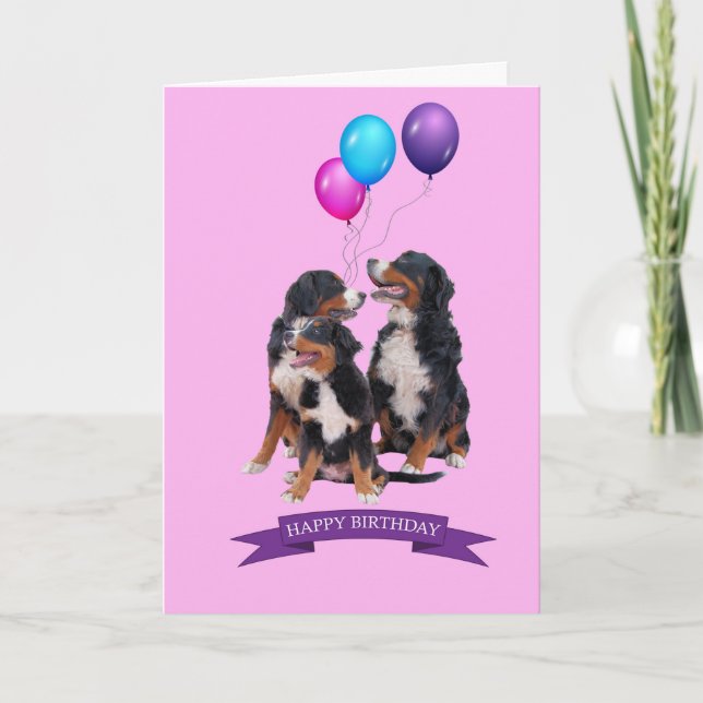 Bernese Mountain Dogs Happy Birthday Greeting Card (Front)