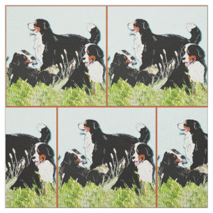 Bernese Mountain dogs In The Grass Fabric