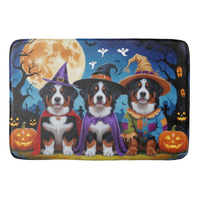 Bernese Mountain Dogs Pumpkin Halloween Funny Bath Mat (Front)