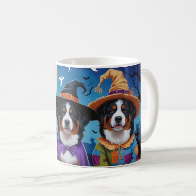 Bernese Mountain Dogs Pumpkin Halloween Funny Coffee Mug (Front Right)