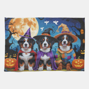 Bernese Mountain Dogs Pumpkin Halloween Funny Tea Towel