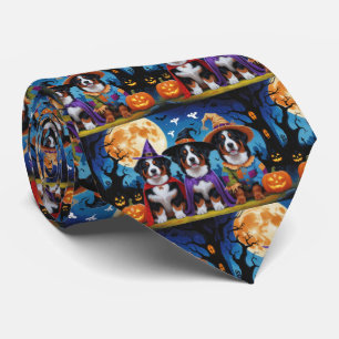 Bernese Mountain Dogs Pumpkin Halloween Funny Tie