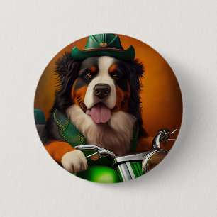 Bernese Mountain Driving Bike St. Patrick's Day 6 Cm Round Badge