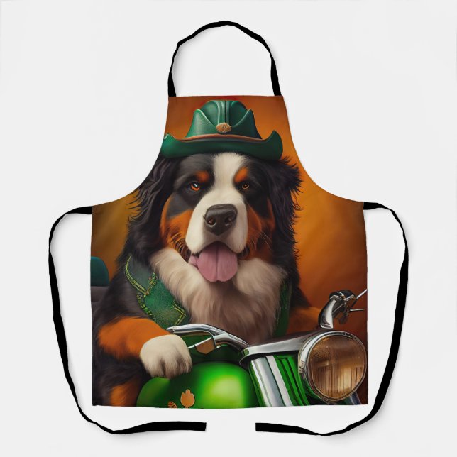 Bernese Mountain Driving Bike St. Patrick's Day Apron (Front)