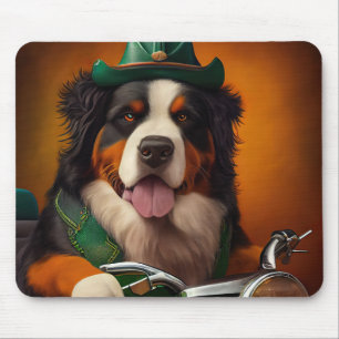 Bernese Mountain Driving Bike St. Patrick's Day Mouse Pad