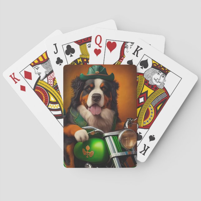 Bernese Mountain Driving Bike St. Patrick's Day Playing Cards (Back)