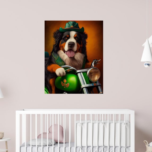 Bernese Mountain Driving Bike St. Patrick's Day Poster (Nursery 2)