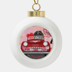 Bernese Mountain Driving Car with Hearts Valentine Ceramic Ball Christmas Ornament