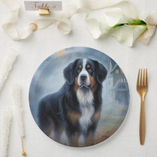 Bernese Mountain Halloween Scary Paper Plate