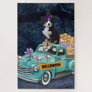 Bernese Mountain Halloween Truck Scary Night  Jigsaw Puzzle