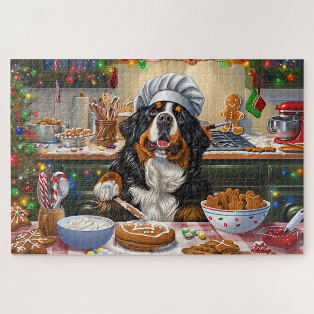Bernese Mountain Holiday Baking: Festive Christmas Jigsaw Puzzle (Horizontal)