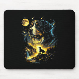 Bernese mountain howling to the moon fantasy dog mouse pad