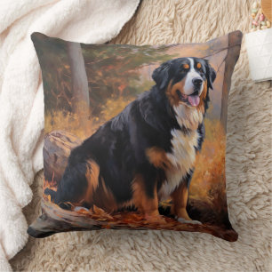 Bernese Mountain in Autumn Leaves Fall Inspire  Cushion