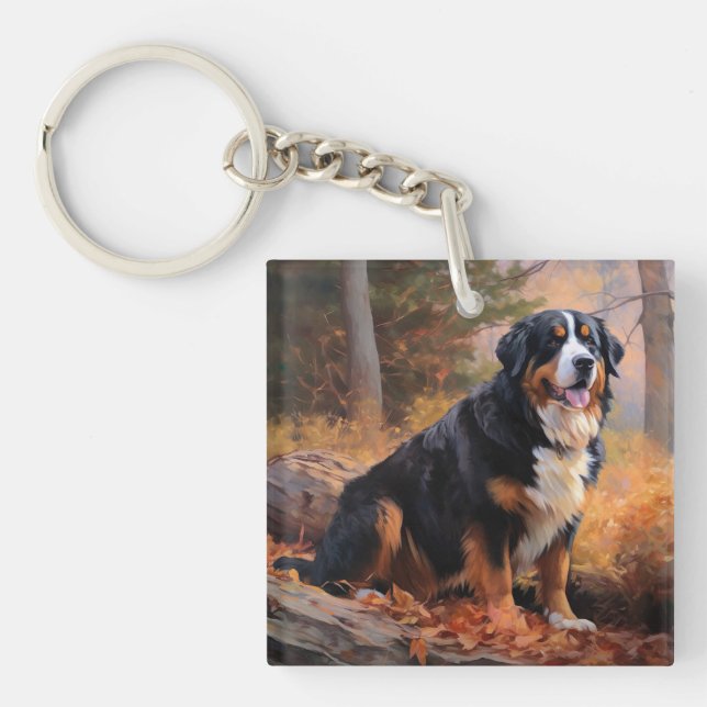 Bernese Mountain in Autumn Leaves Fall Inspire  Key Ring (Front)