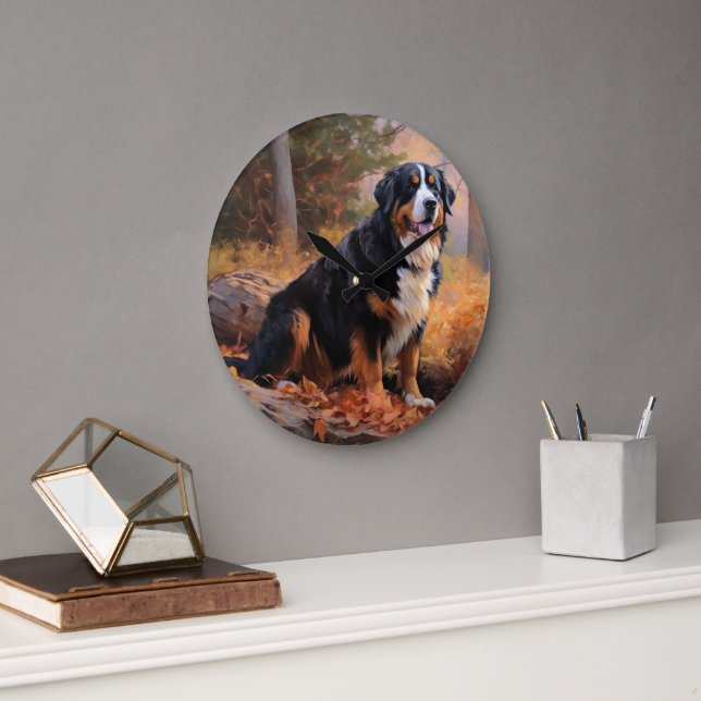 Bernese Mountain in Autumn Leaves Fall Inspire  Large Clock (Office)