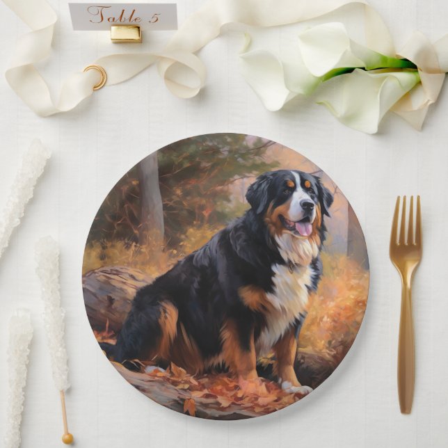 Bernese Mountain in Autumn Leaves Fall Inspire  Paper Plate (Wedding)