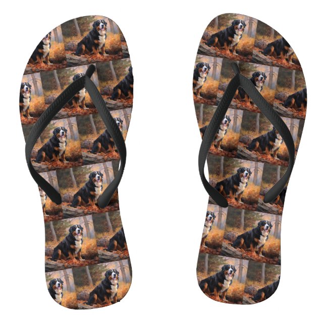 Bernese Mountain in Autumn Leaves Fall Inspire  Thongs (Footbed)