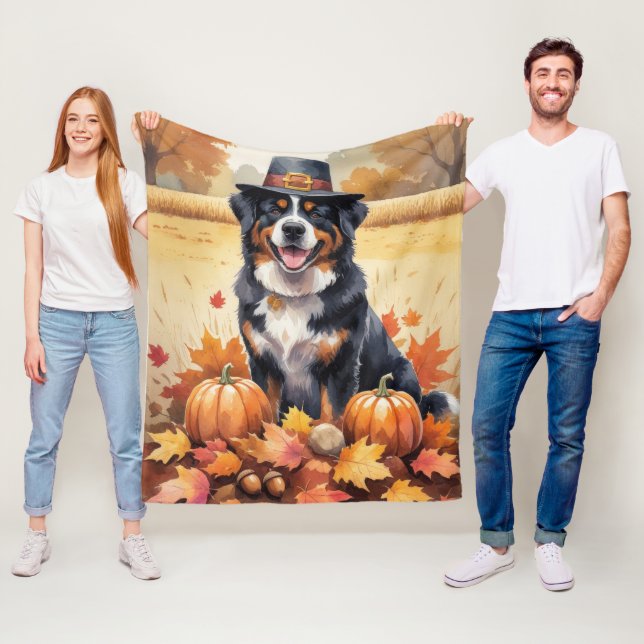 Bernese Mountain In Autumn Leaves Thanksgiving Art Fleece Blanket (In Situ)