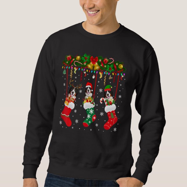 Bernese Mountain In Sock Xmas Reindeer Santa Elf D Sweatshirt (Front)