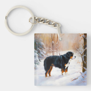 Bernese Mountain Let It Snow Christmas Key Ring