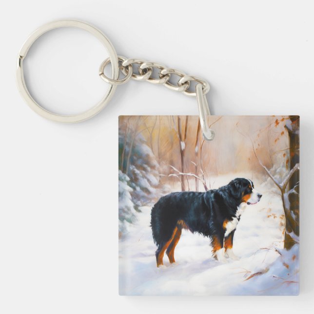 Bernese Mountain Let It Snow Christmas  Key Ring (Front)