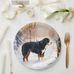 Bernese Mountain Let It Snow Christmas  Paper Plate