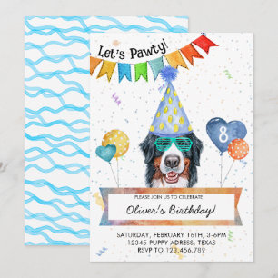Bernese Mountain Lets Pawty Dog Birthday Party Invitation