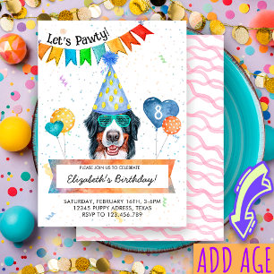 Bernese Mountain Lets Pawty Dog Birthday Party Invitation