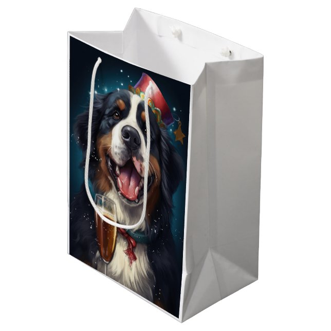 Bernese Mountain New Year Medium Gift Bag (Front Angled)