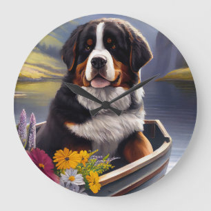 Bernese Mountain on a Paddle: A Scenic Adventure Large Clock